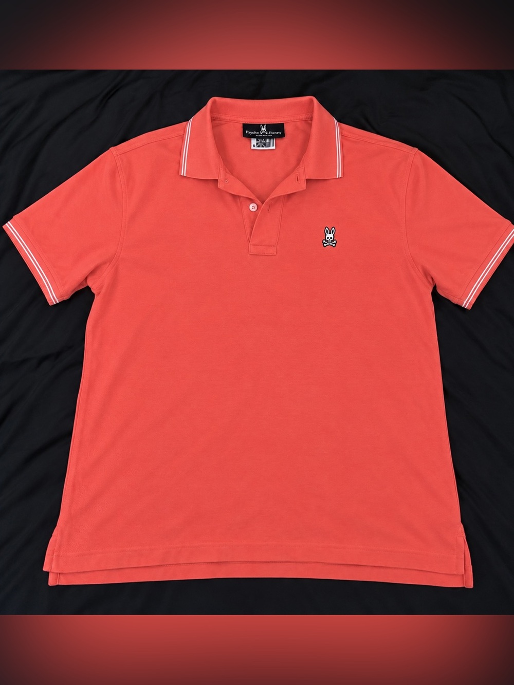 Psycho Bunny Coral-Red Polo with Contrast Collar Trim